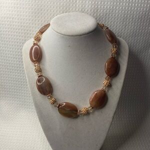 Handcrafted Red Carnelian Agate w/rose gold tone glitter balls Necklace